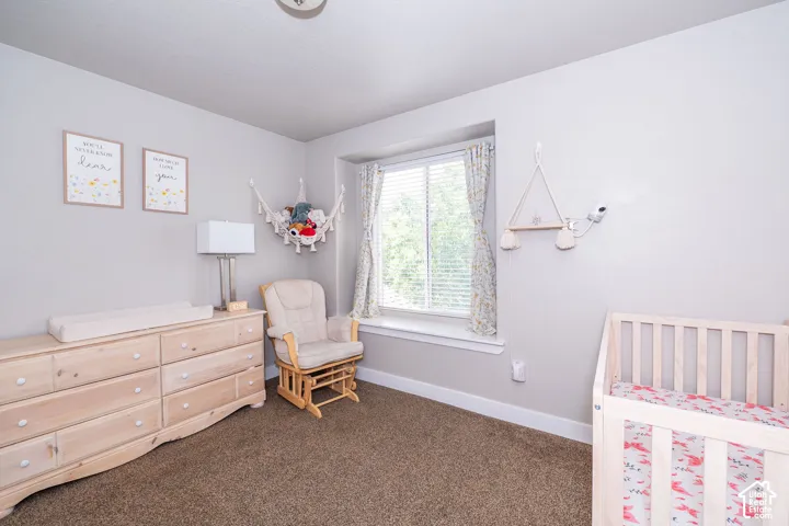 Bright room featuring a large window, neutral wall paint, and plush carpet flooring