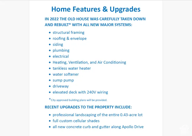 Property Feature Disclosure. Itemizing the construction history and mechanical improvements made to the property