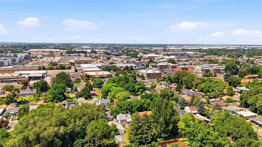 Expansive aerial perspective showcasing a verdant residential area