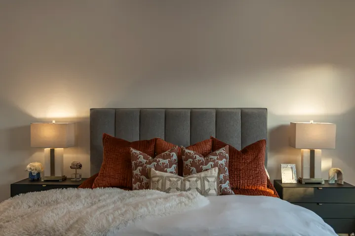 Upholstered headboard with vertical channel tufting