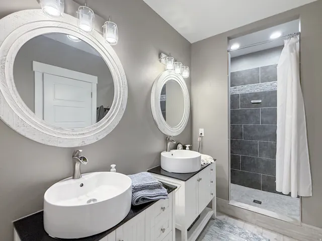 Basement Bathroom with Double vanities