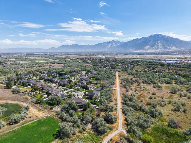 Aerial perspective showcasing a residential community amidst extensive natural landscaping