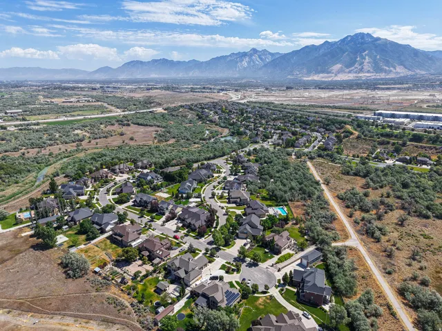 Expansive residential community with varied architectural styles, curvilinear streets, and mature landscaping