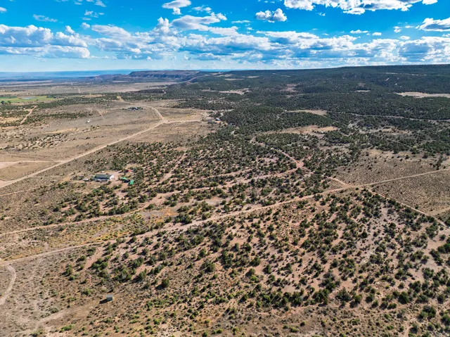 Expansive desert landscape with scattered vegetation and unpaved roadways