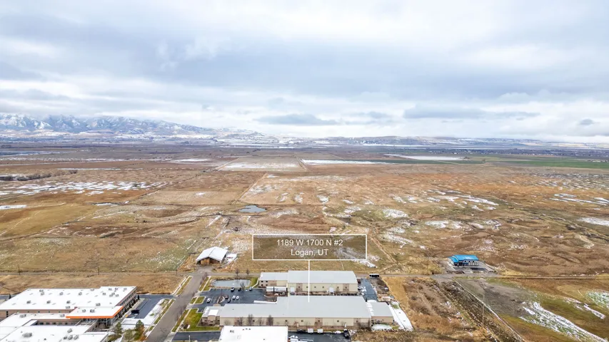 Aerial perspective highlighting a commercial property with multiple buildings