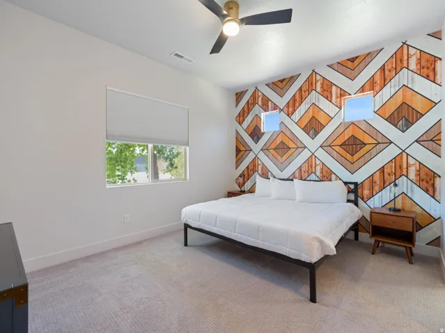 Accent wall featuring geometric wood paneling