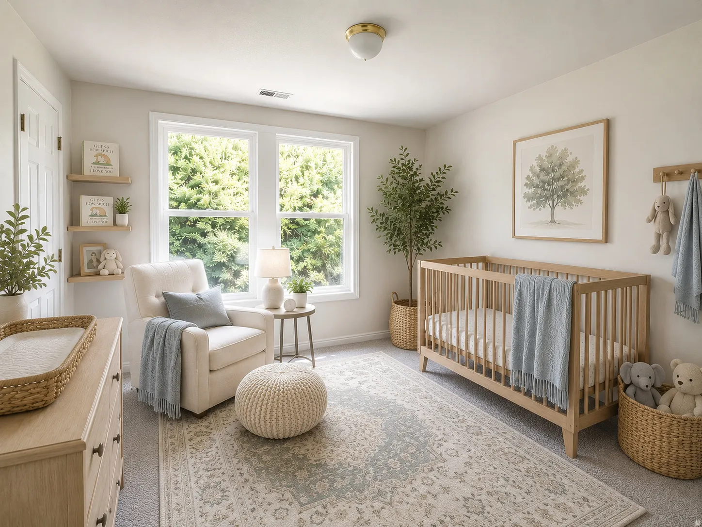 Light-filled room featuring two large windows, neutral wall tones, recessed lighting, and soft grey carpeting