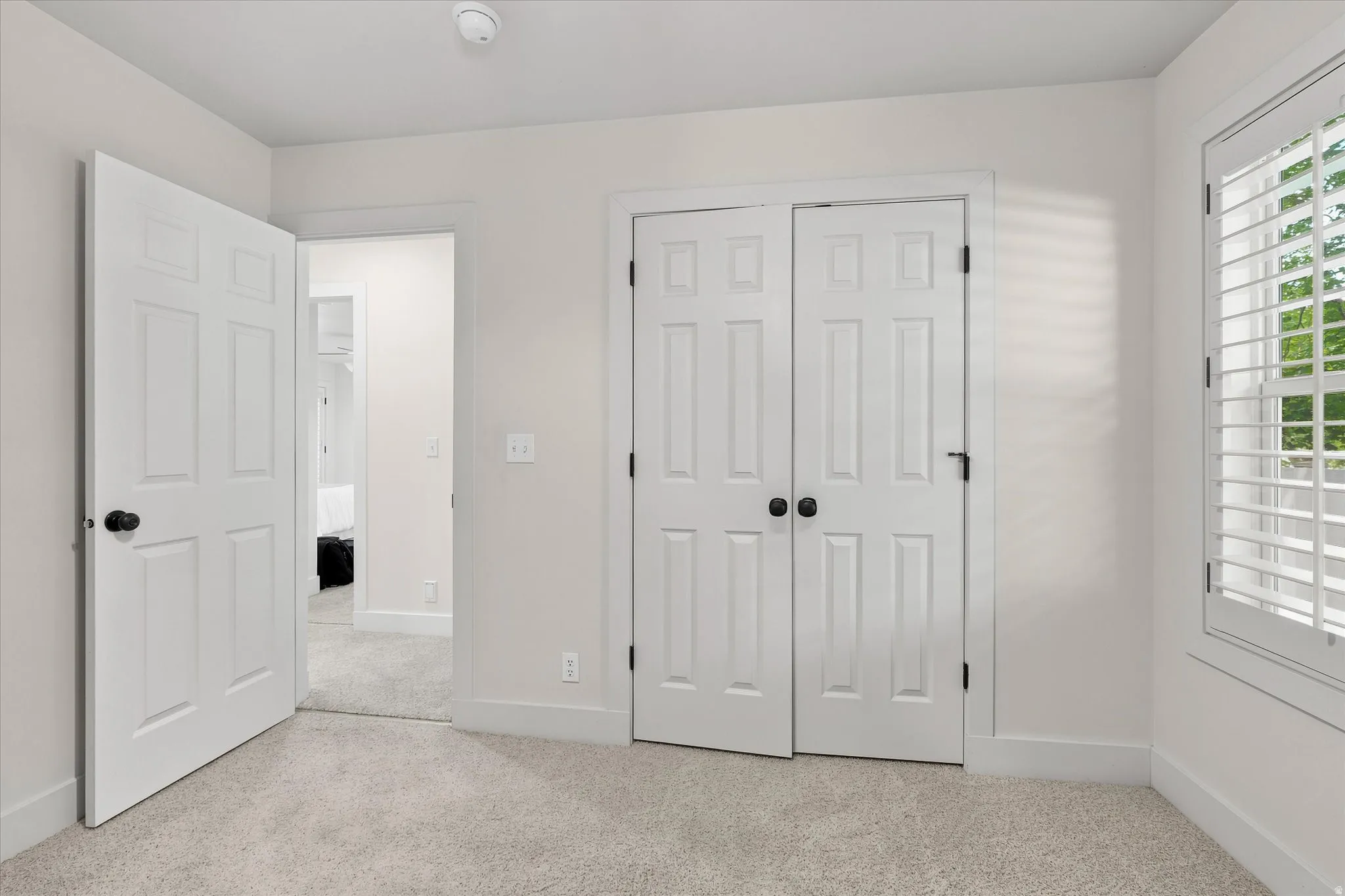 Light gray carpeting throughout the room