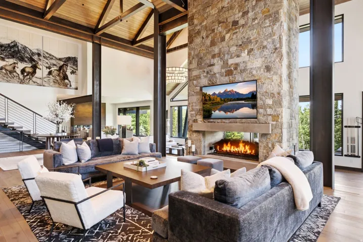 Vaulted wood-paneled ceiling with exposed beams