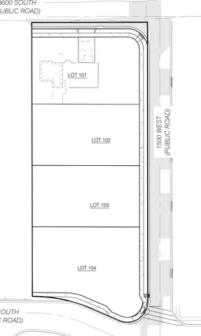 Plat Map. Illustrating the division of the property into specific lots and their relation to public roads