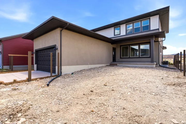 Modern two-story home featuring a textured stucco and horizontal siding facade
