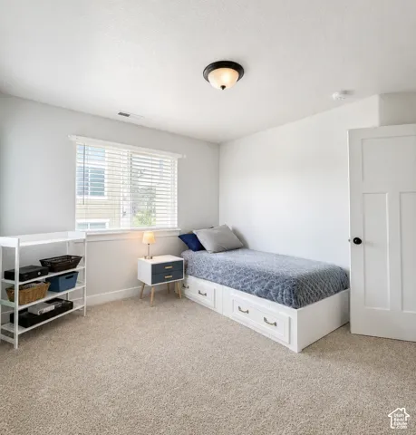 Bright room featuring neutral carpet flooring and white painted walls