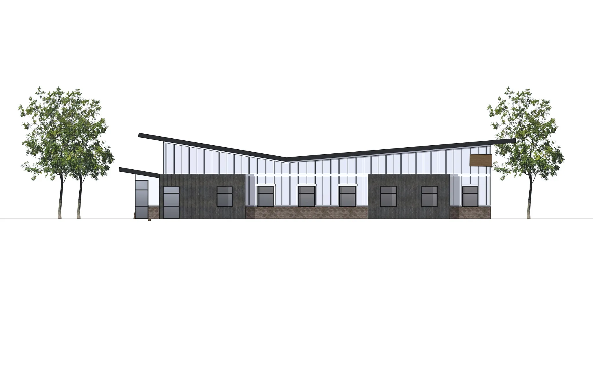 Architectural Rendering, Elevation. Illustrating the exterior facade and structural configuration of the property