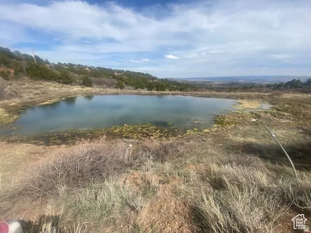 Natural water feature surrounded by varied vegetation and distant landscape
