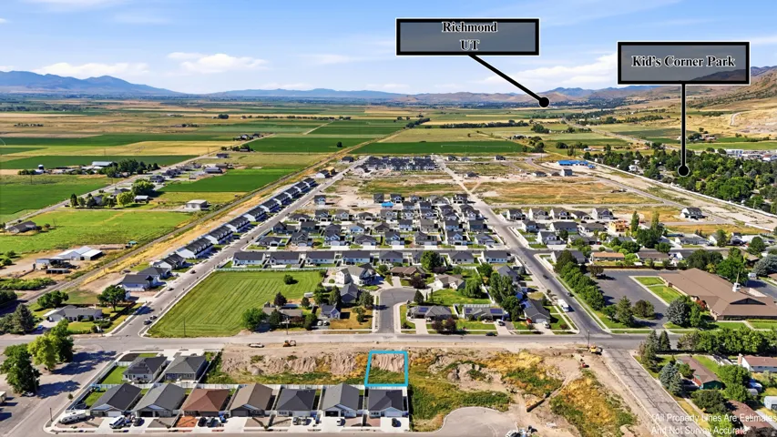 Aerial overview of a residential area featuring established homes and new construction