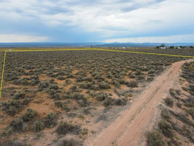 Expansive undeveloped land parcel featuring natural shrub vegetation and a dirt road