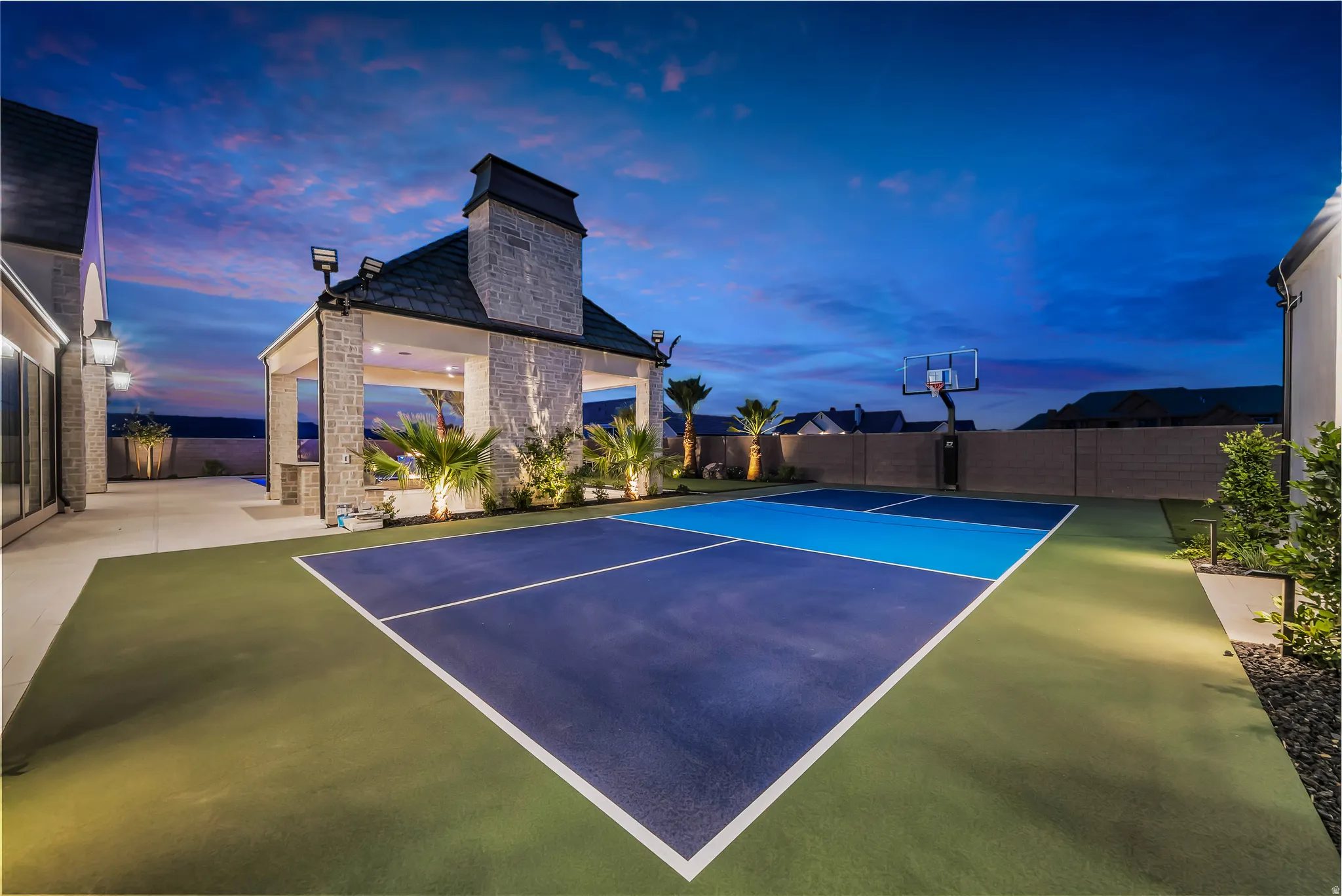 Multi-sport court with blue and green surfacing