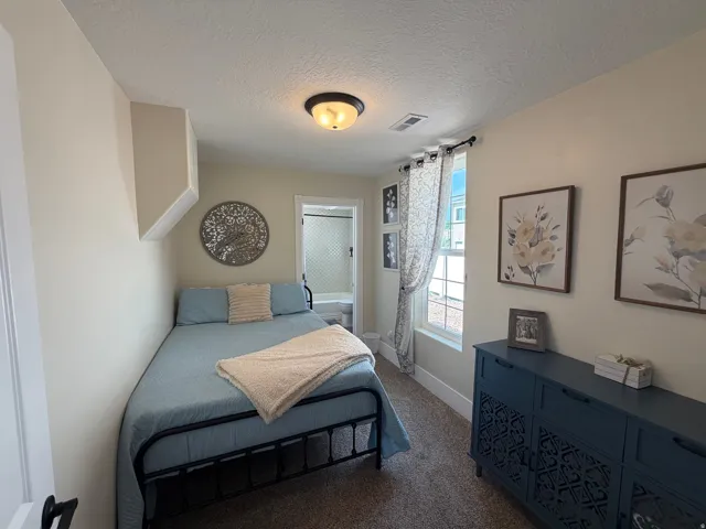 Recessed window with natural light, textured carpet flooring, and a flush mount ceiling light fixture