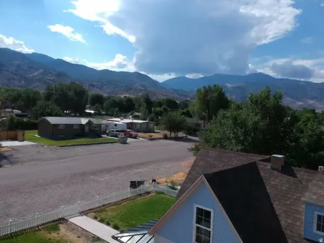 Mountain backdrop with expansive sky