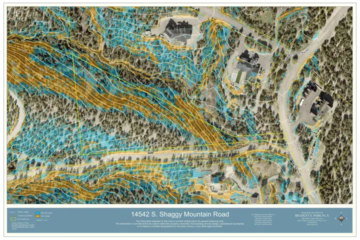 Property Topography Map. Illustrating contour lines and surface features of the property and its surrounding environment