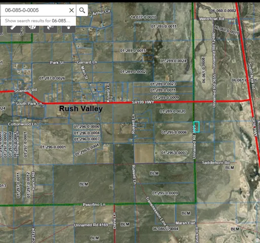 Parcel Map. Displaying property boundaries and identification numbers within the Rush Valley area