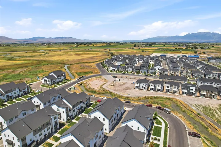 Aerial perspective showcasing a developing residential community