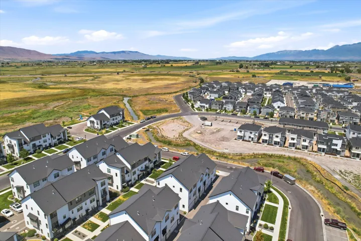 Aerial perspective showcasing a developing residential community