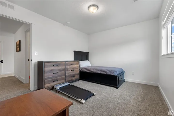 Room with neutral carpet flooring and white walls