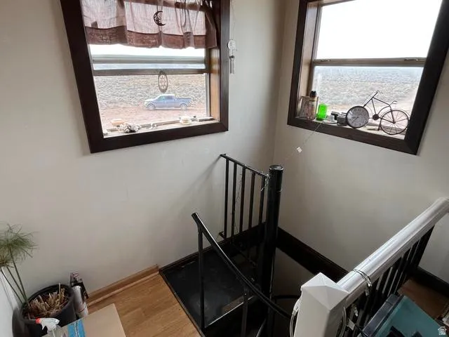Spiral staircase with black metal railings