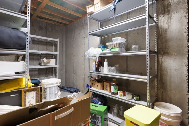 Basement area featuring concrete walls and exposed wood ceiling joists