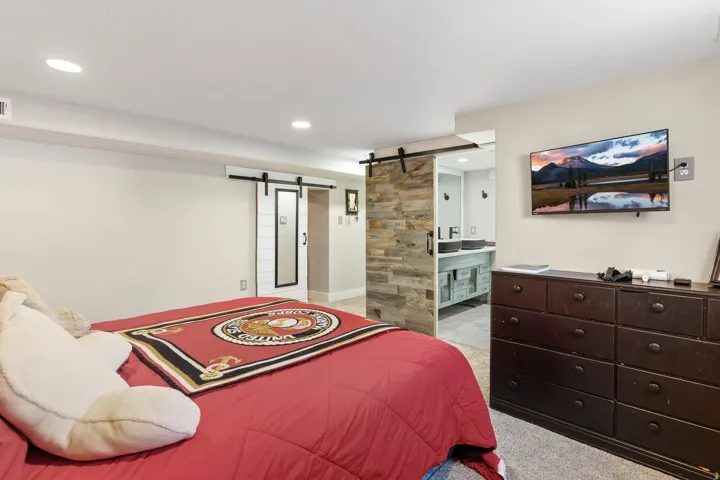 Bedroom with carpet flooring and recessed lighting