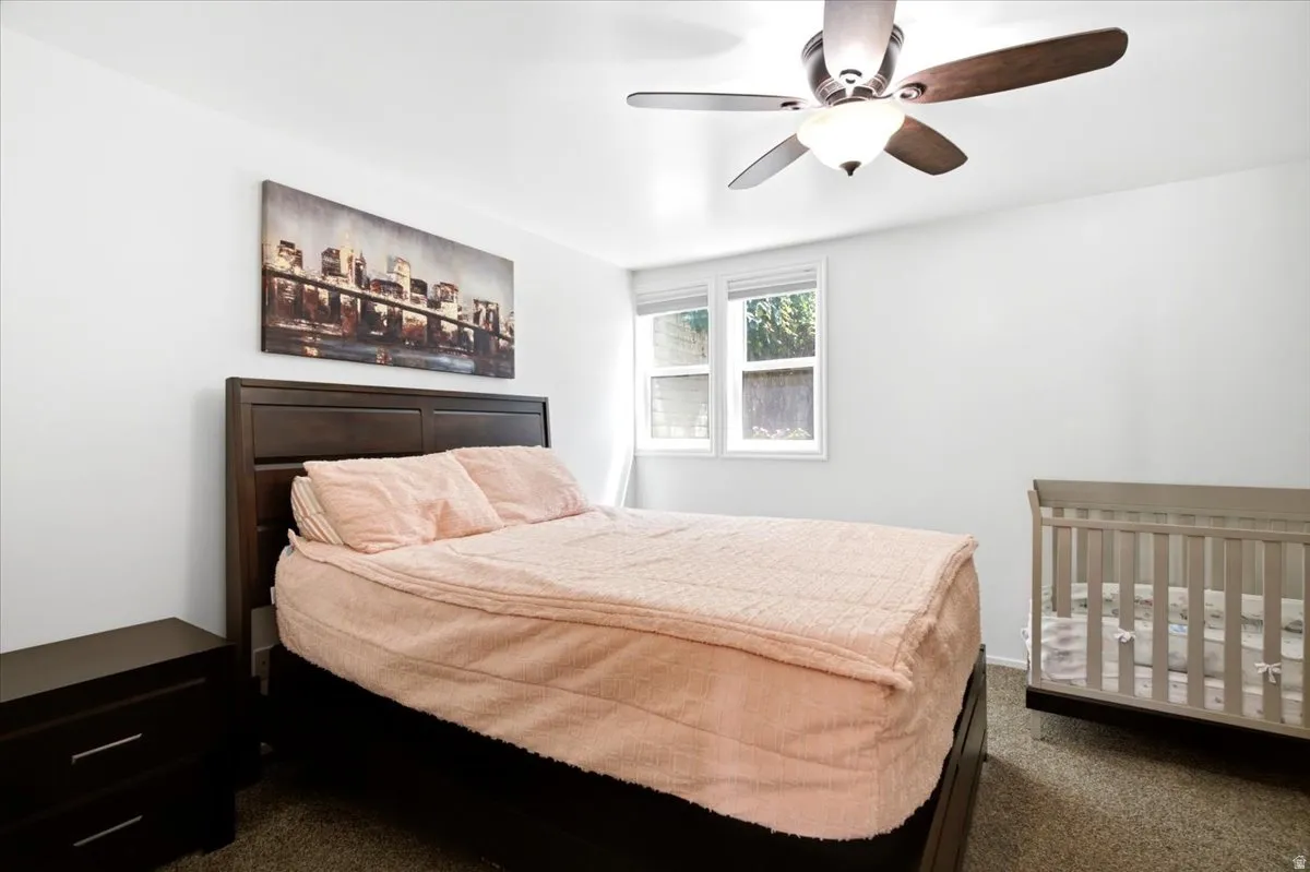 Spacious primary bedroom with two oversized closets