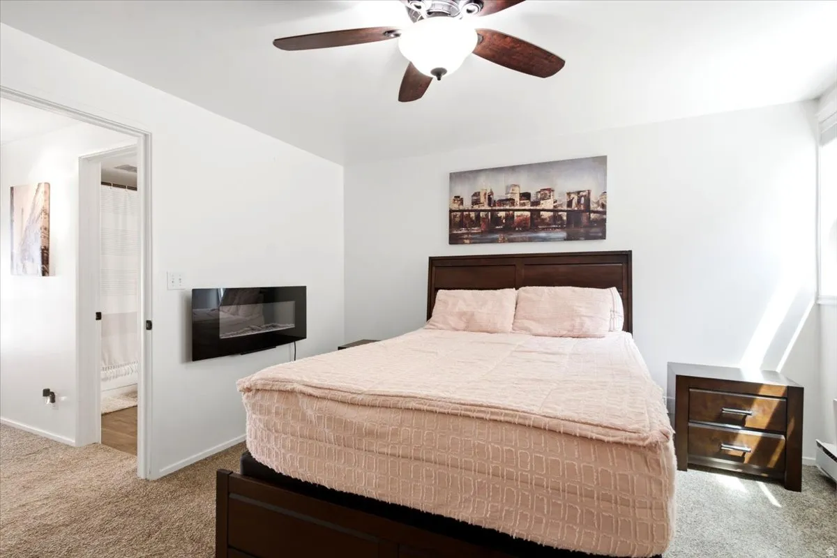 Spacious primary bedroom with two oversized closets