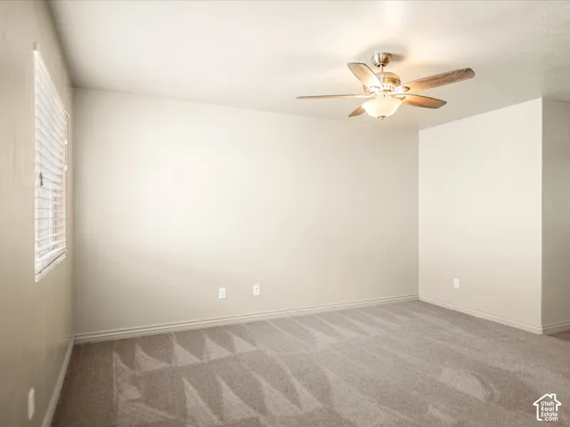 Room with neutral wall color and light-toned carpeting