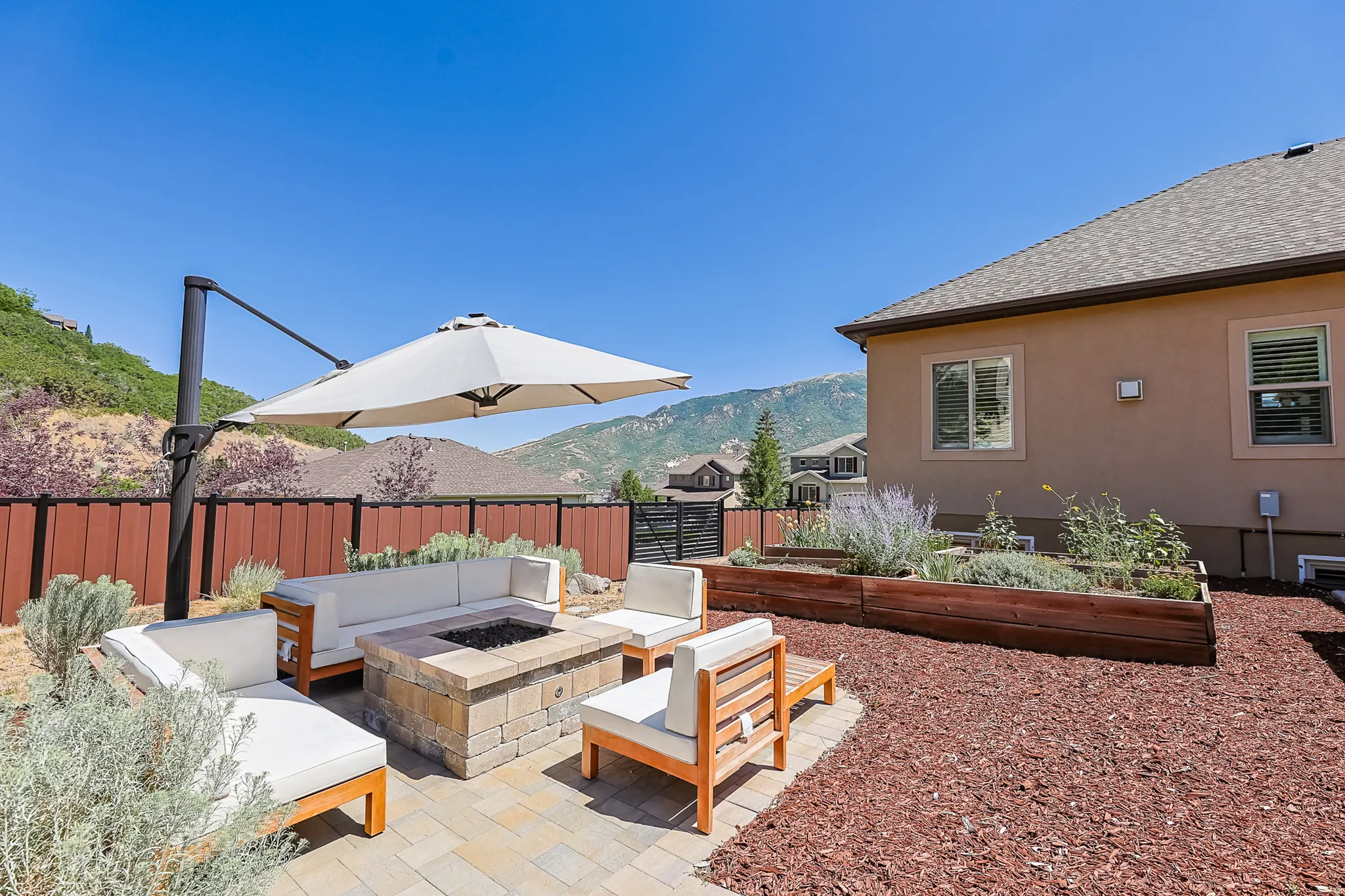 Custom fire pit and seating area with.