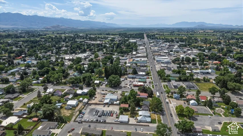 Aerial perspective showcasing a community with extensive green spaces and established tree canopy