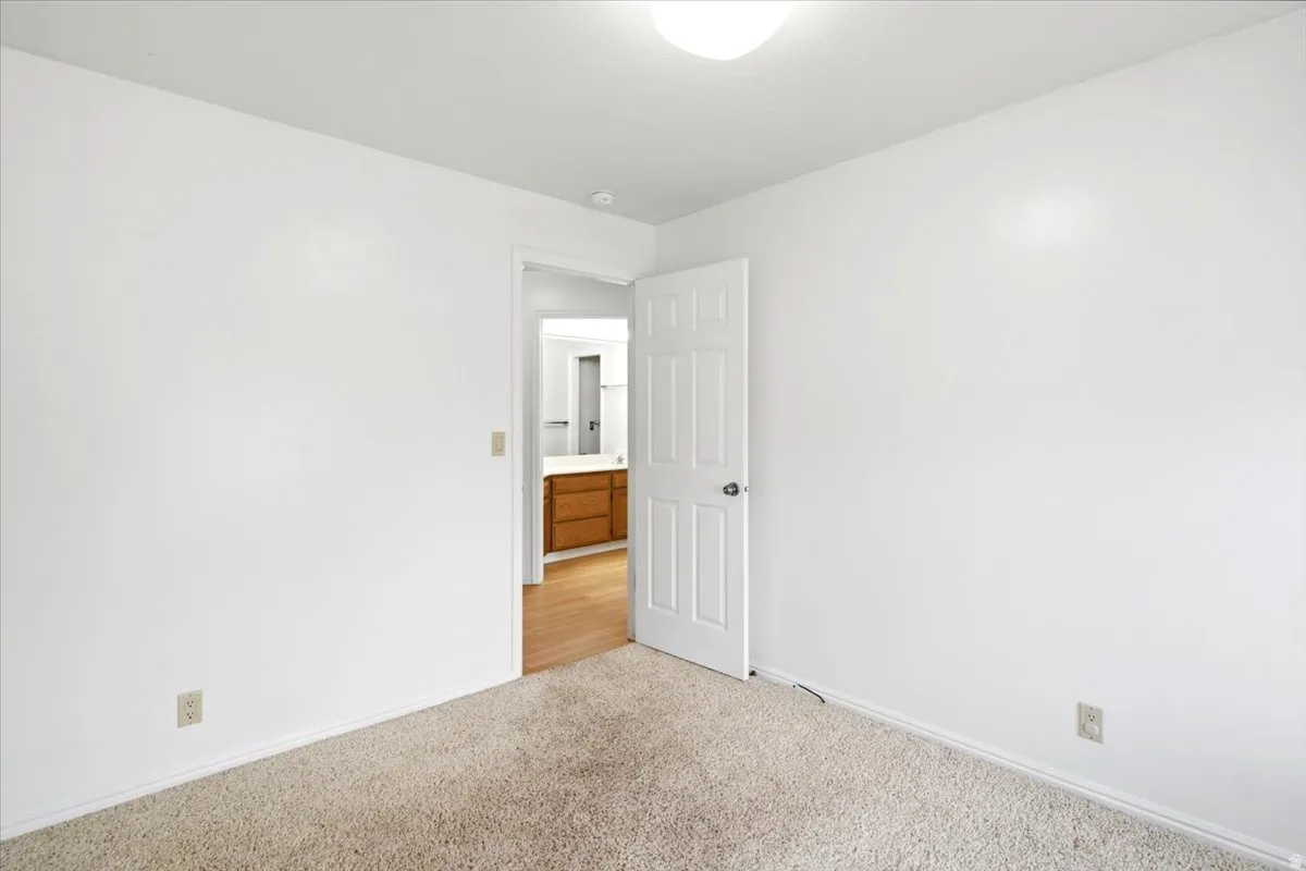 Neutral wall color and carpeted flooring
