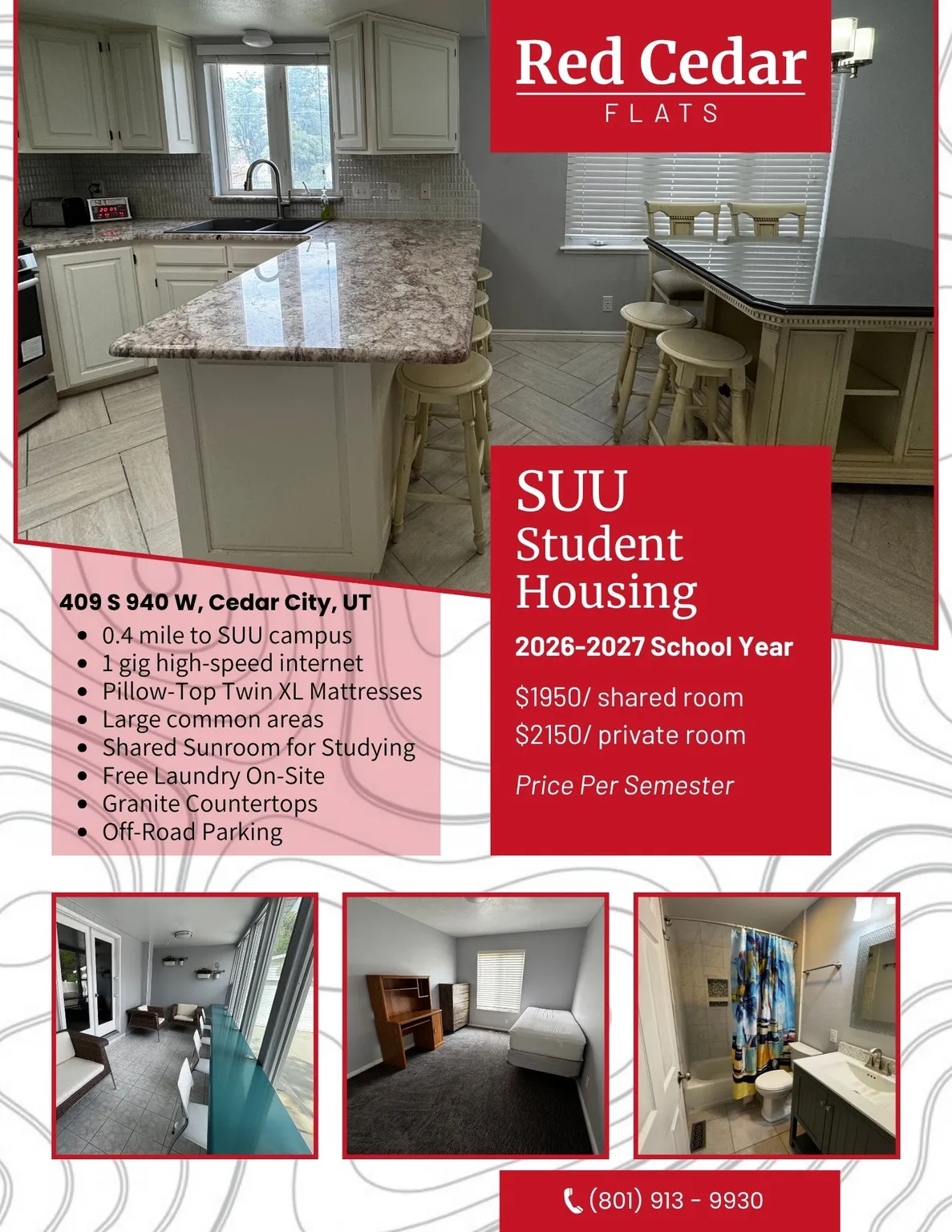 Promotional Flyer. Providing details for housing options and amenities at the property