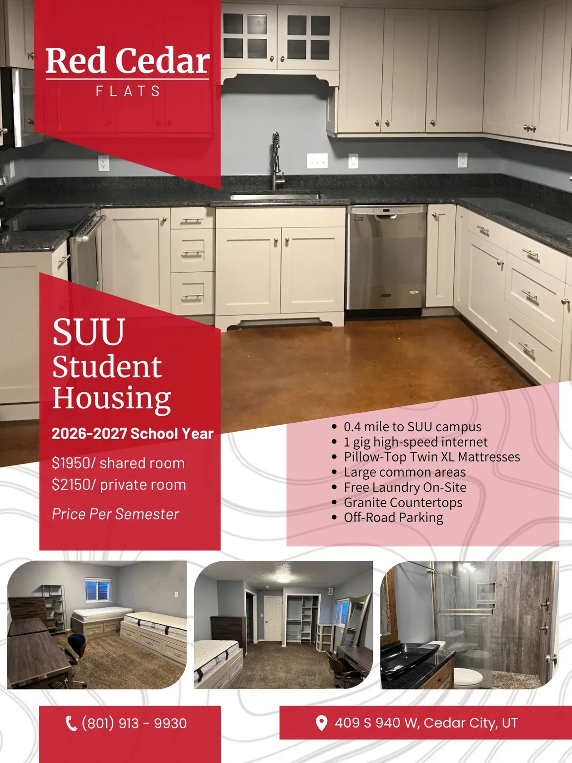 Housing Advertisement. Displaying property features, pricing, and contact information for the property