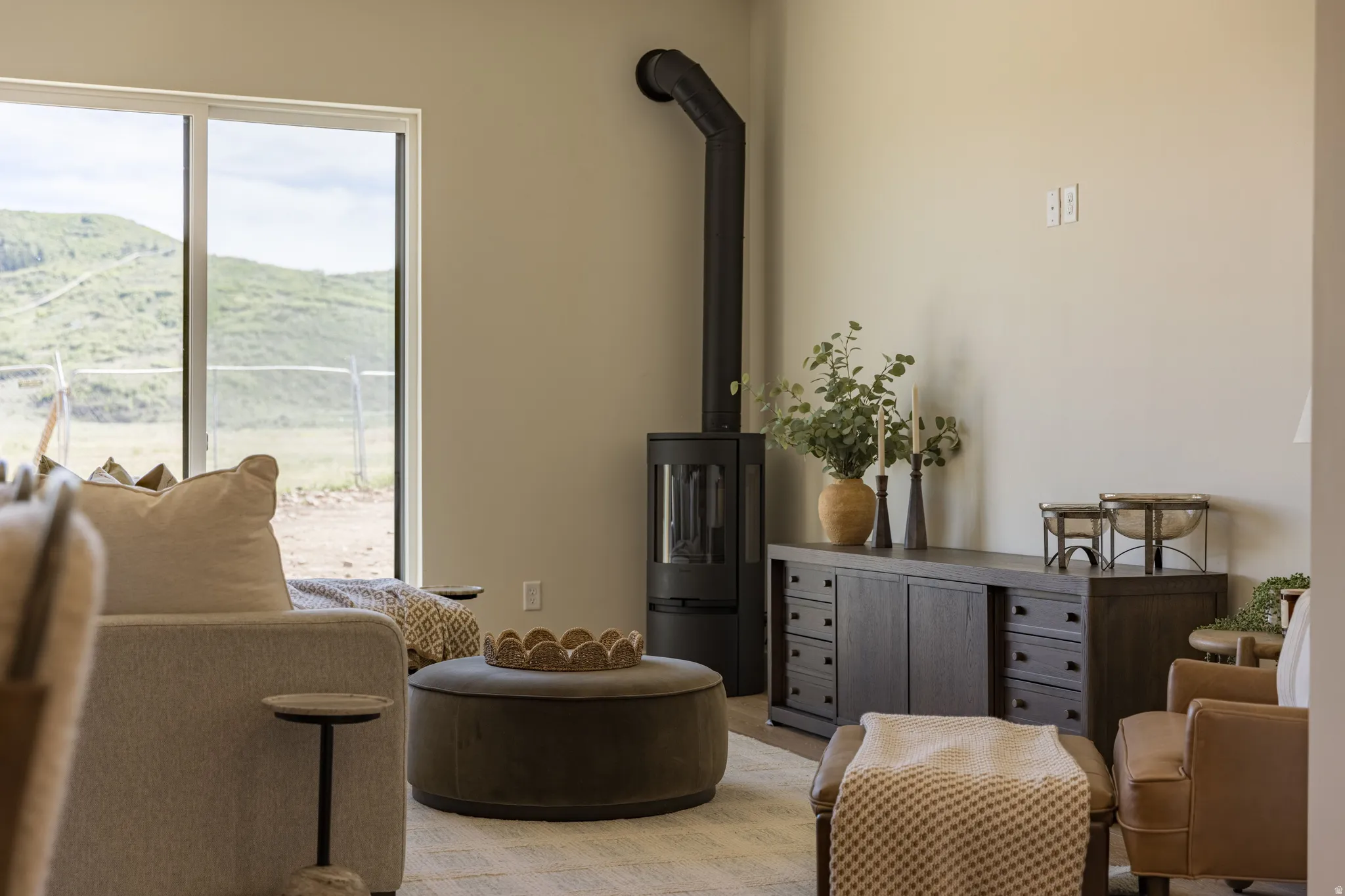 Modern wood-burning stove with visible flue