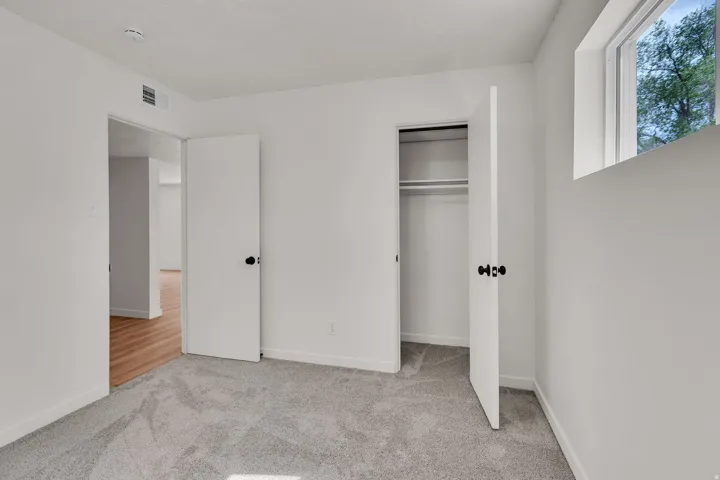 Light gray carpeting throughout the room