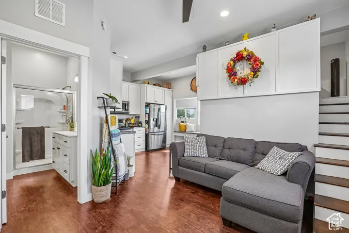 Studio Living Room with Stairs to Loft Bed