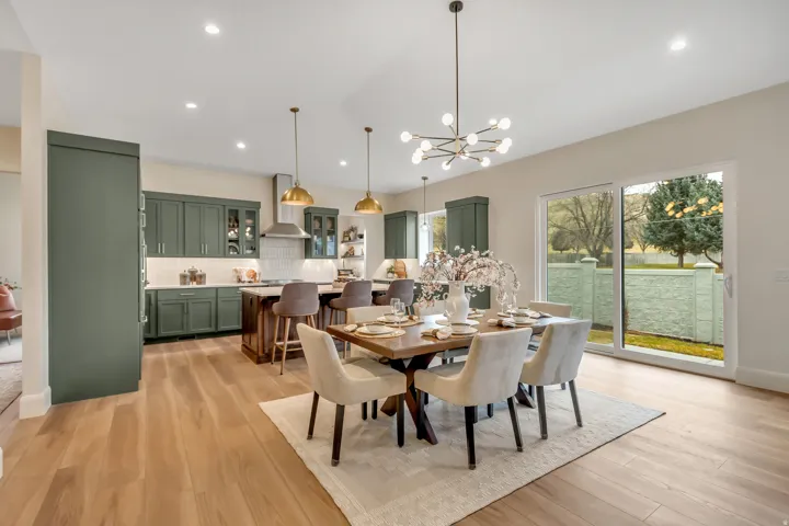 Open-concept kitchen and dining areas
