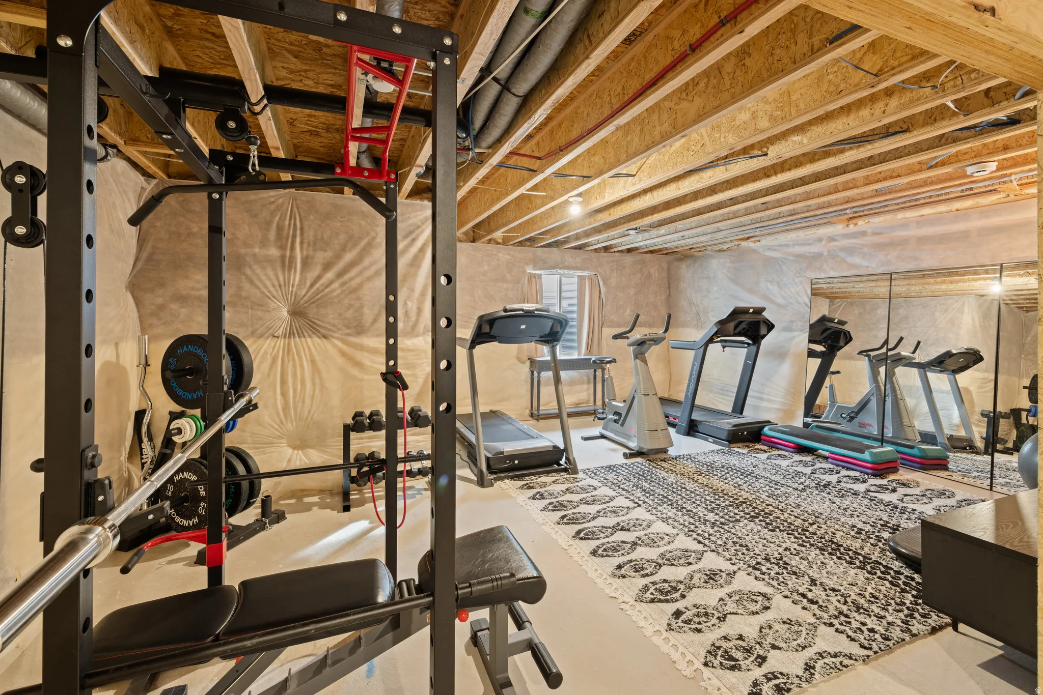 Basement space being used as a home-gym
