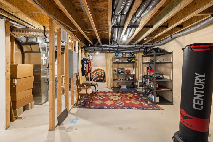 Unfinished basement storage area