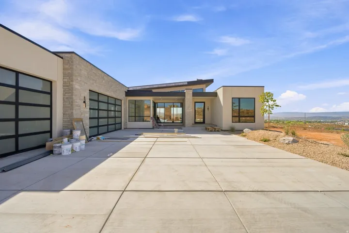 Modern architectural design with stone and stucco exterior