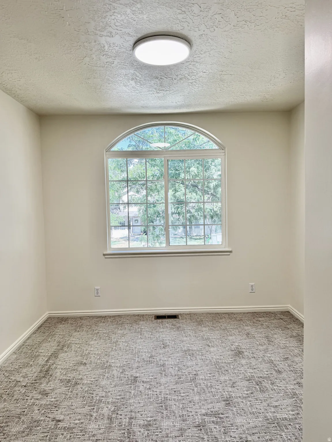 Arch-top window with grid pattern