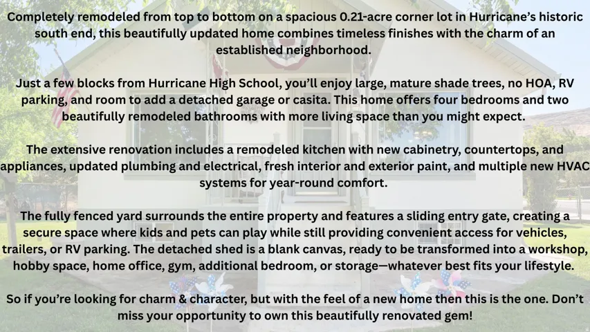 Property Description. Detailing features, renovations, and property attributes