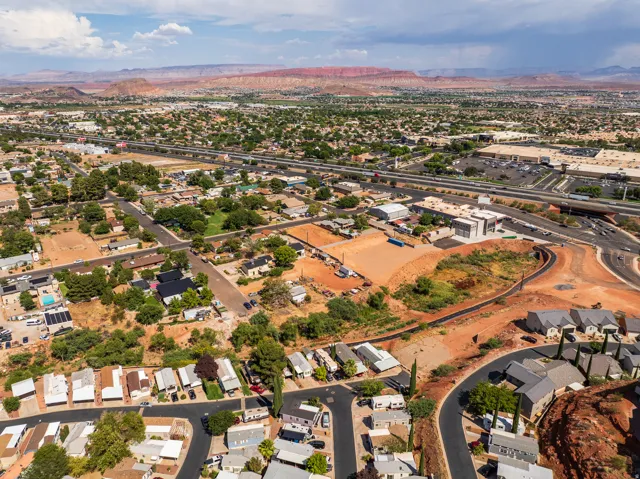 Expansive aerial perspective showcasing a residential area with varied housing styles