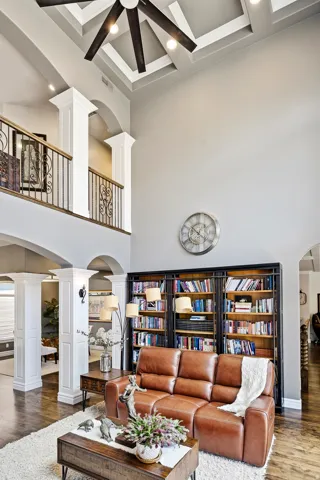 Light-Filled Great Room with Soaring Coffered Ceilings